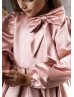 Long Sleeves Pink Satin Short Flower Girl Dress